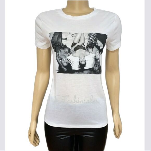 Victoria’s Secret Supermodel Picture Photo Crew neck Tee t-shirt White - Picture 1 of 5